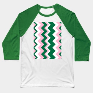 Pink, Green and White Chevron Stripes Baseball T-Shirt